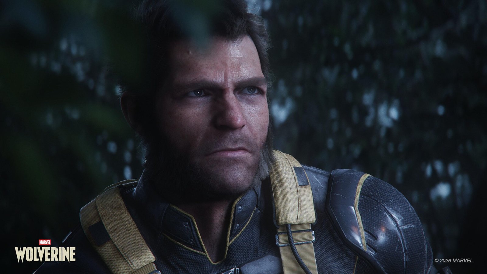 A close-up of Logan in Marvel’s Wolverine without his mask on, looking focused.