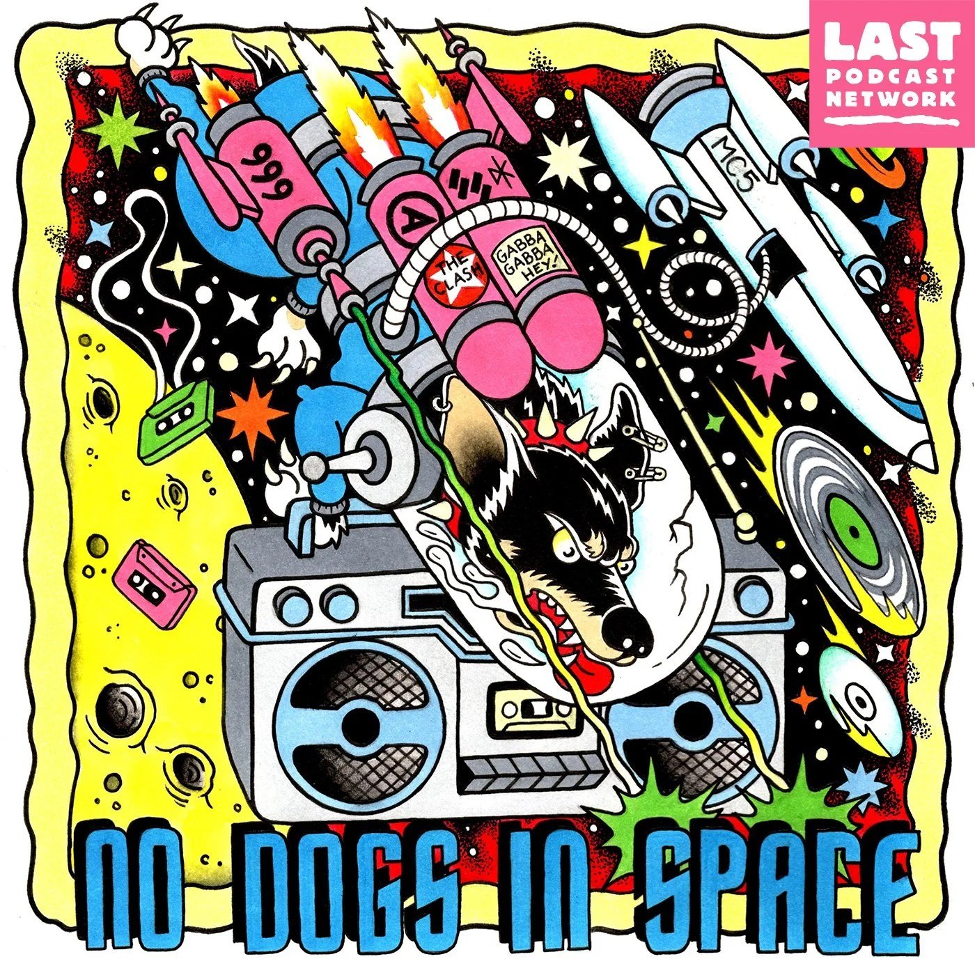 No Dogs in Space podcast logo.