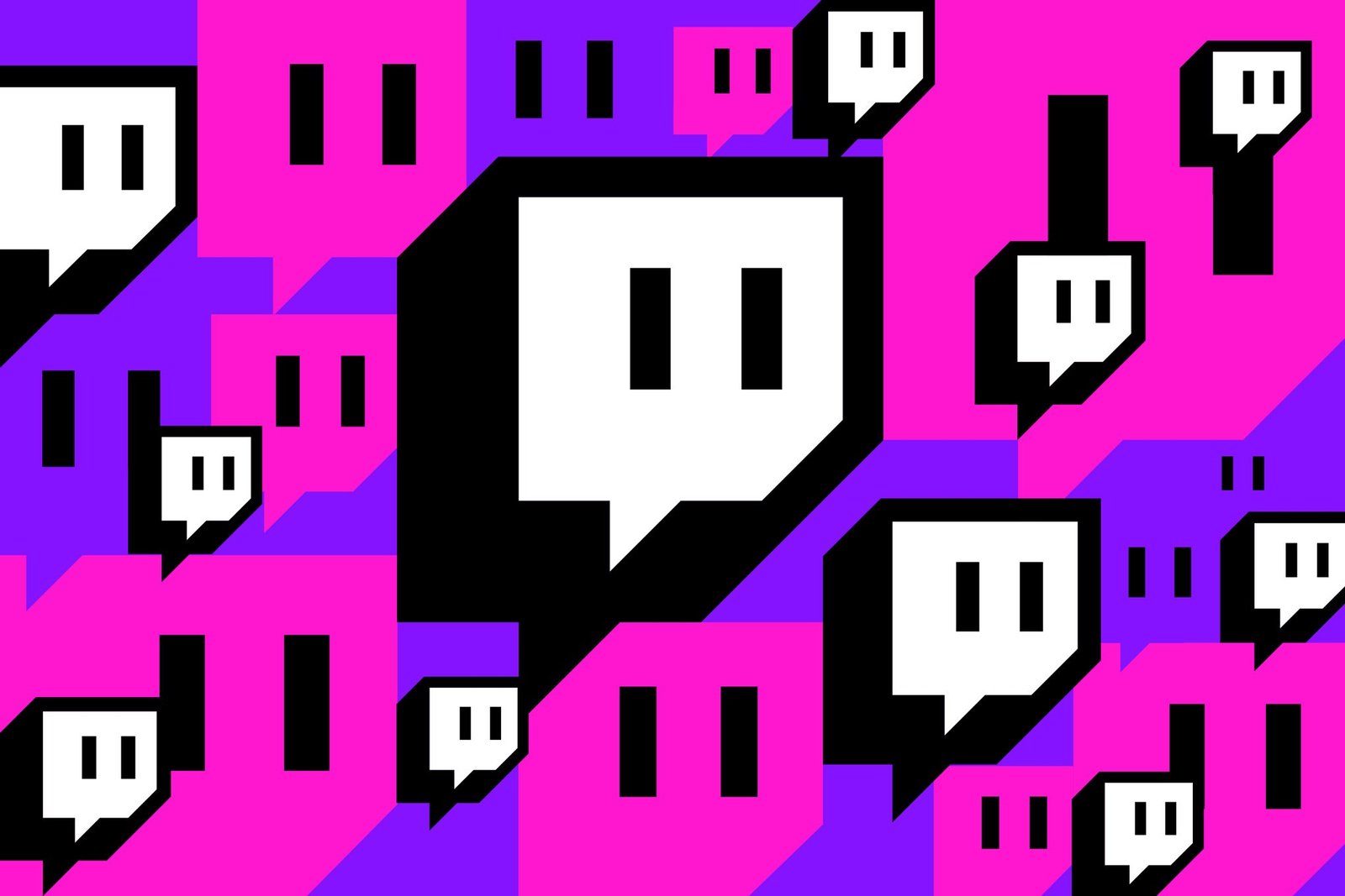 The Twitch logo against a pink and purple background.