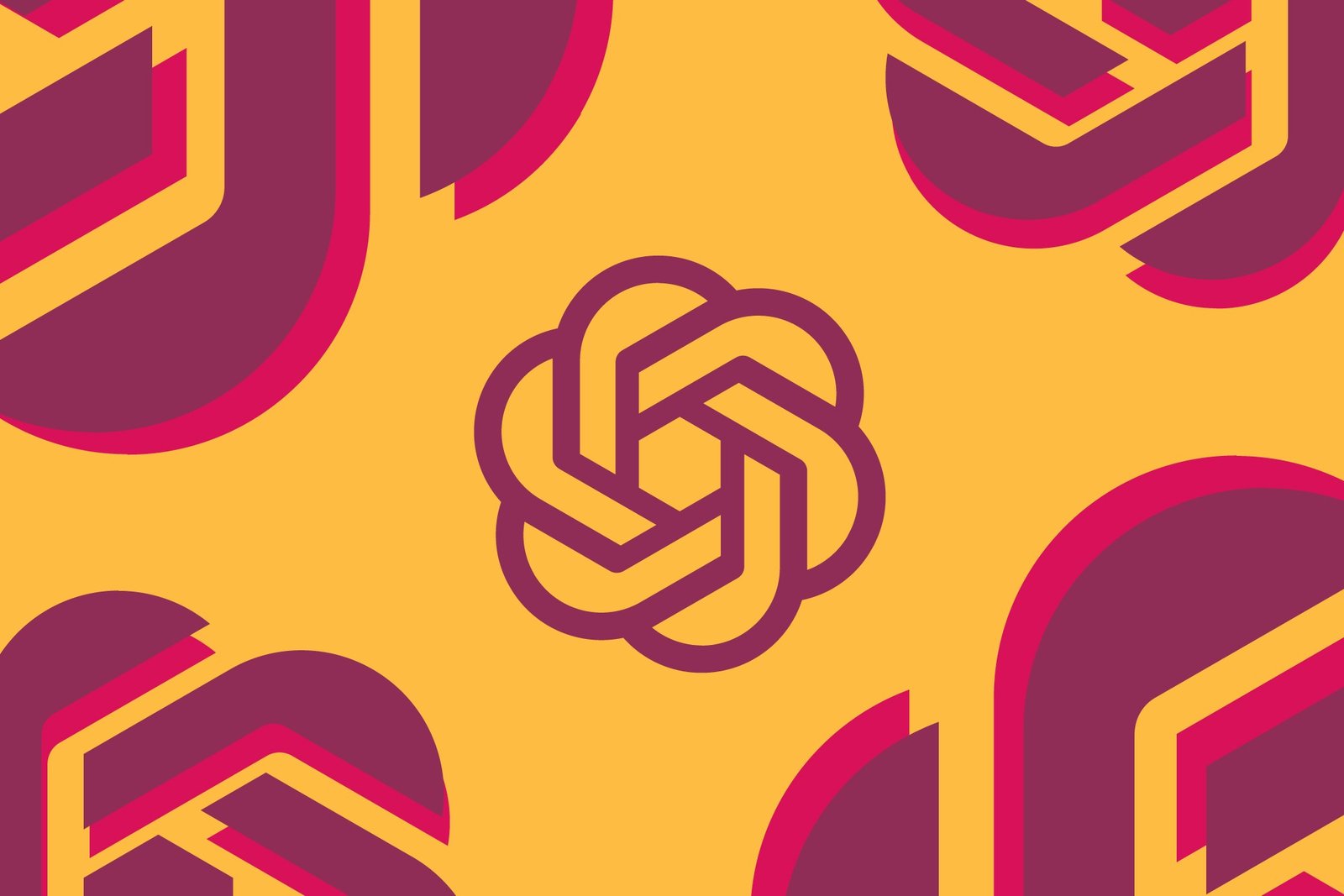 Maroon OpenAI logo on yellow background