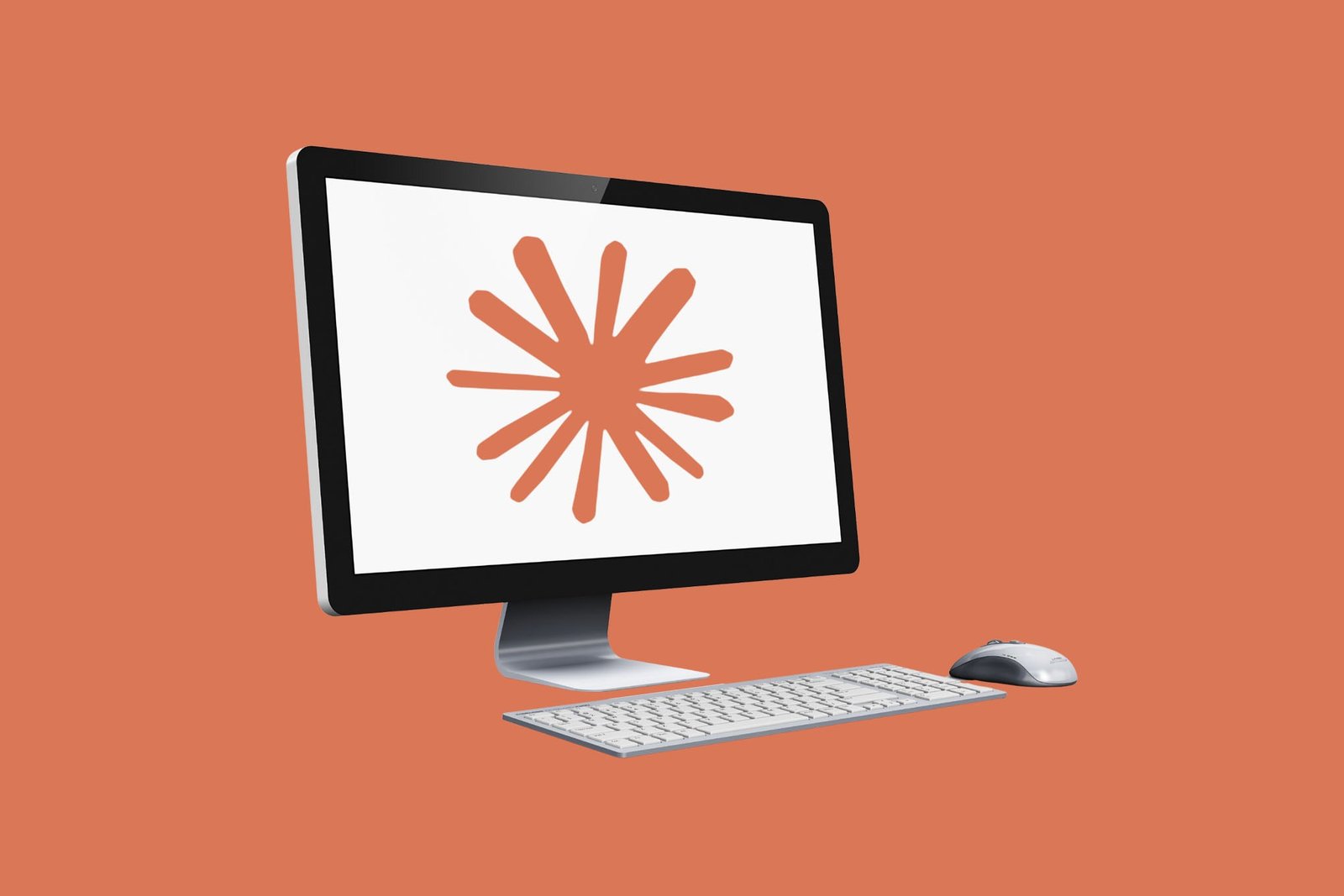 The Claude logo on a computer screen on an orange background.