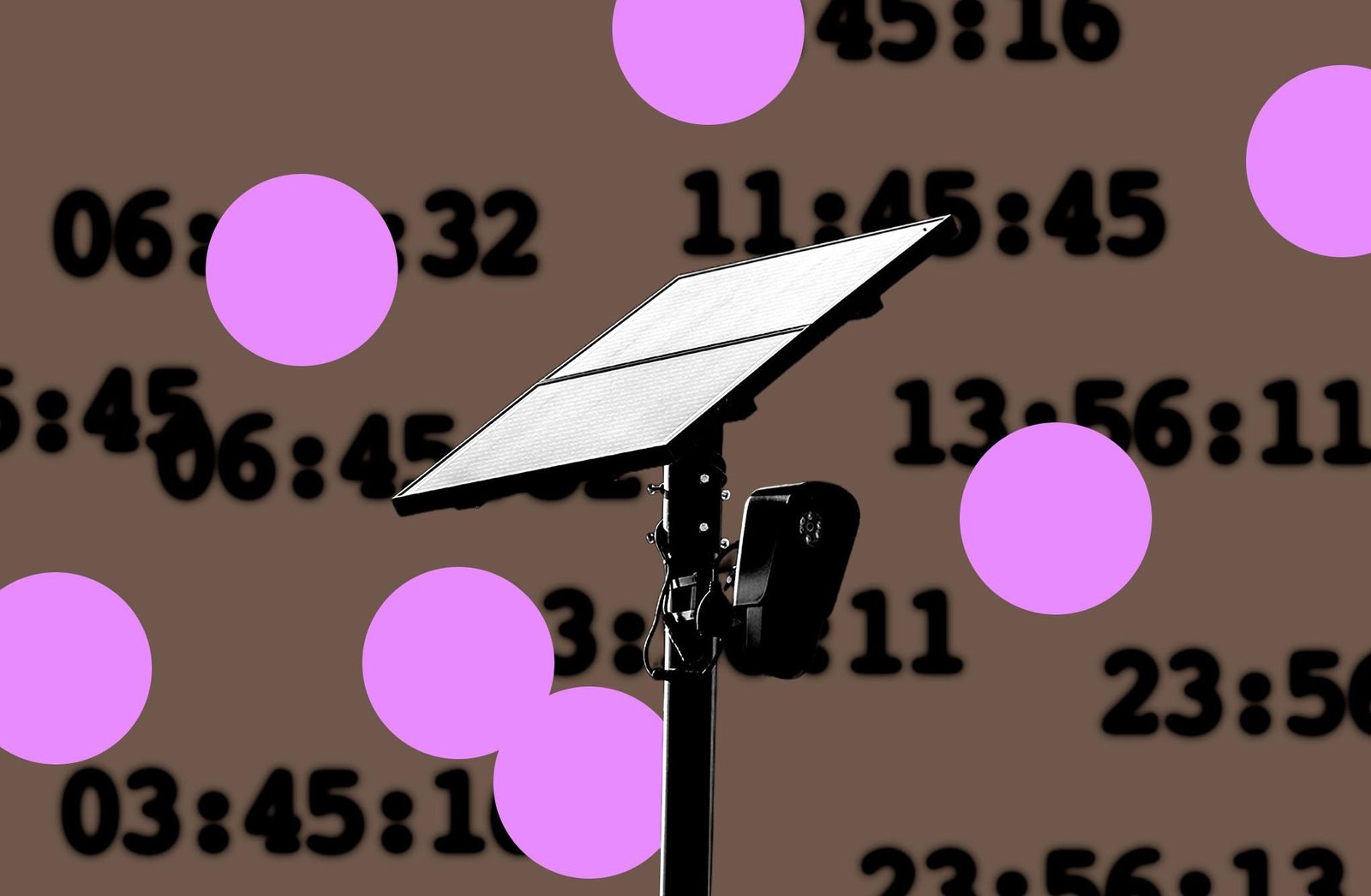 Automatic license plate reader on a graphic pink and brown background.