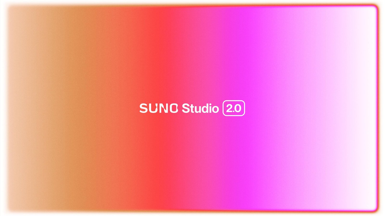 Suno Studio 2.0 logo on orange and pink gradient