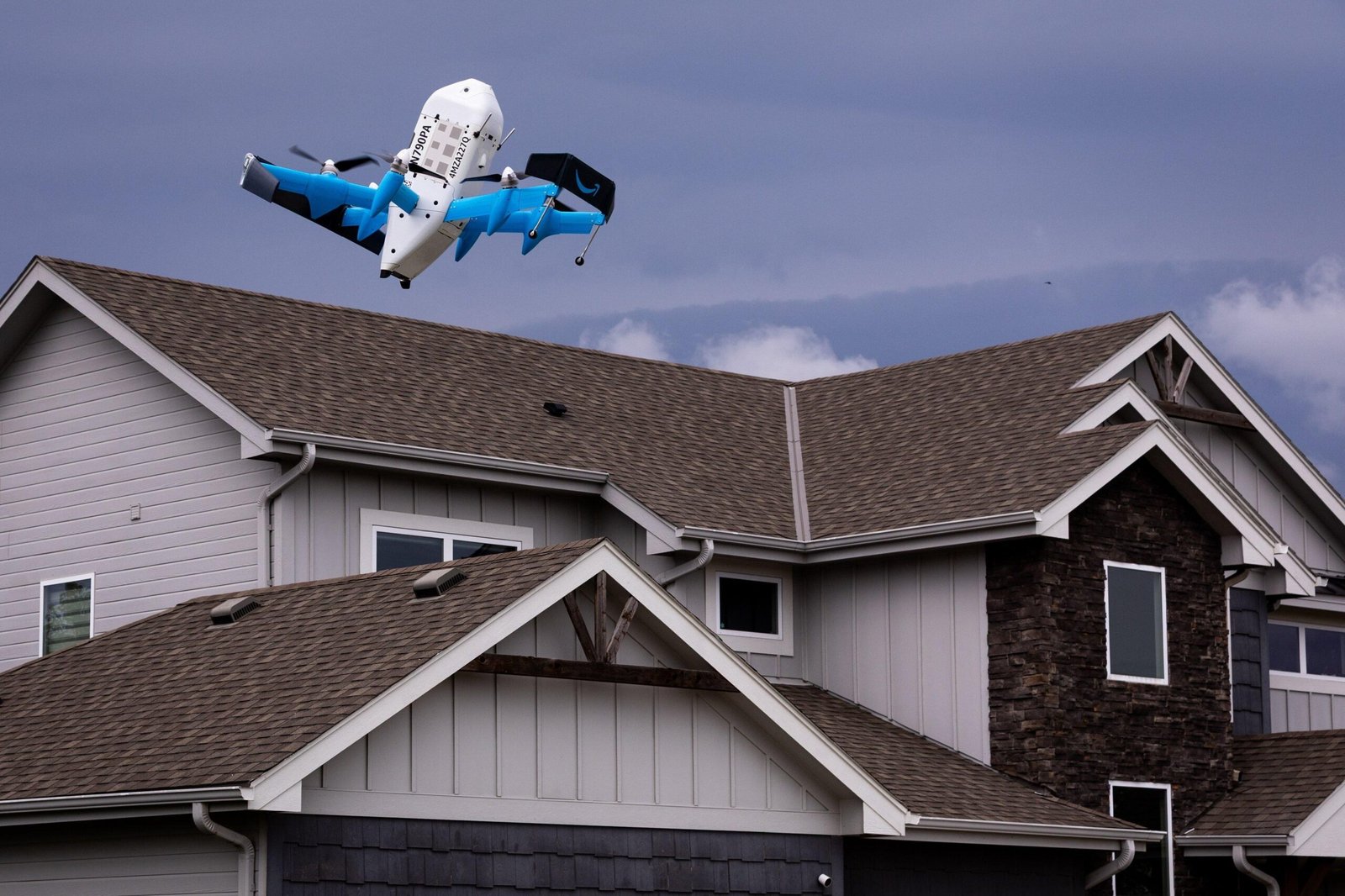 An Amazon drone makes a delivery in Papillion, Neb. on Thursday, July 30, 2026.