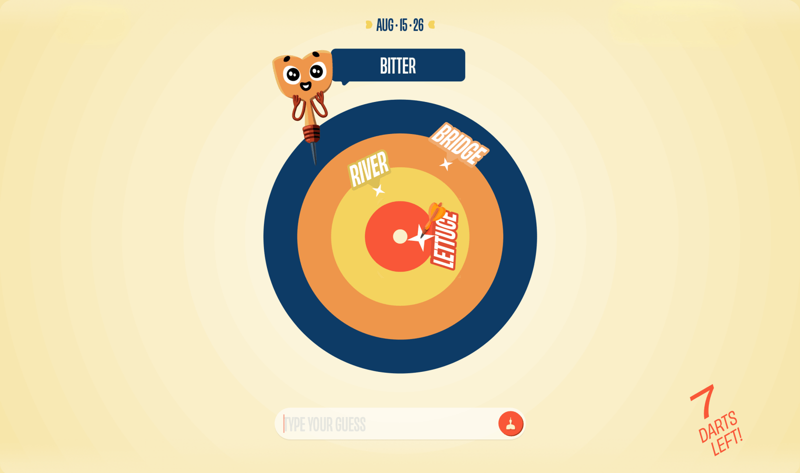A screenshot from the video game Dartwords.