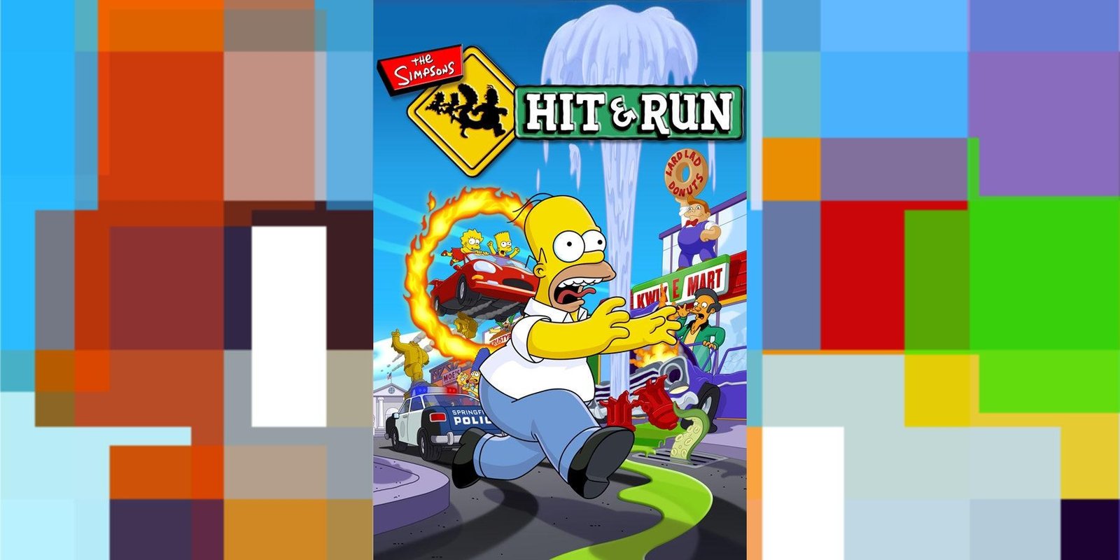 Simpsons Hit & Run box art on a blocky color background.