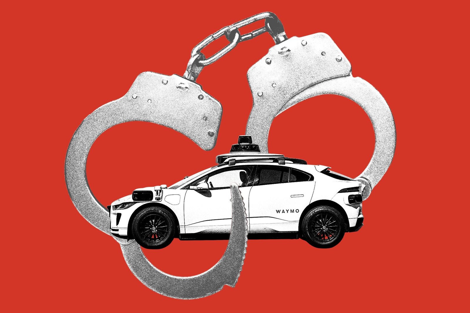 Waymo robotaxi with handcuffs