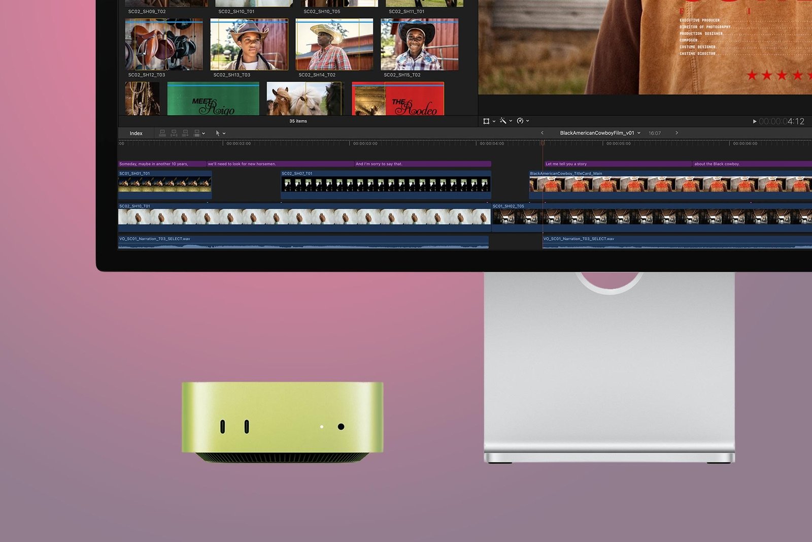 A product image of a Mac Mini that’s been Photoshopped to give the Mac Mini a MacBook Neo-like citrus color.