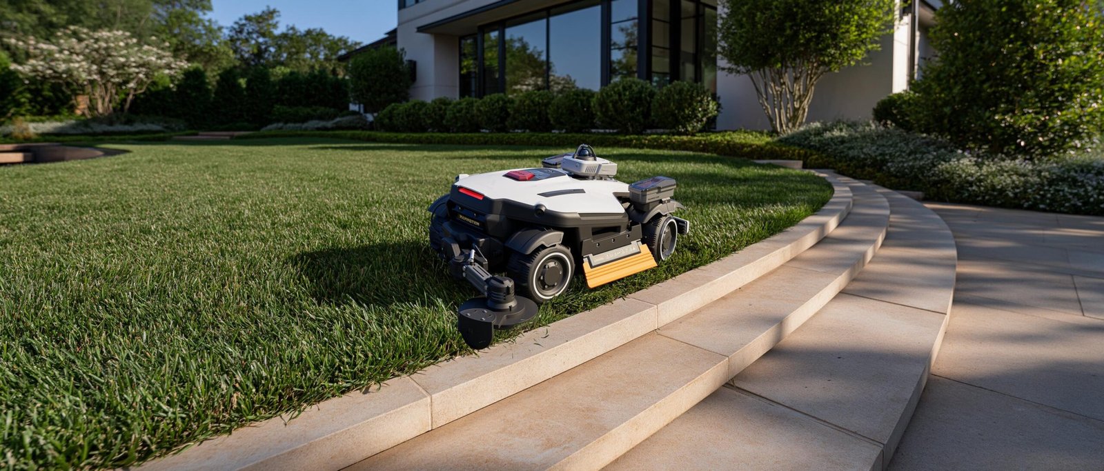 An image of the Luba 4 AWD trimming the edge of a yard