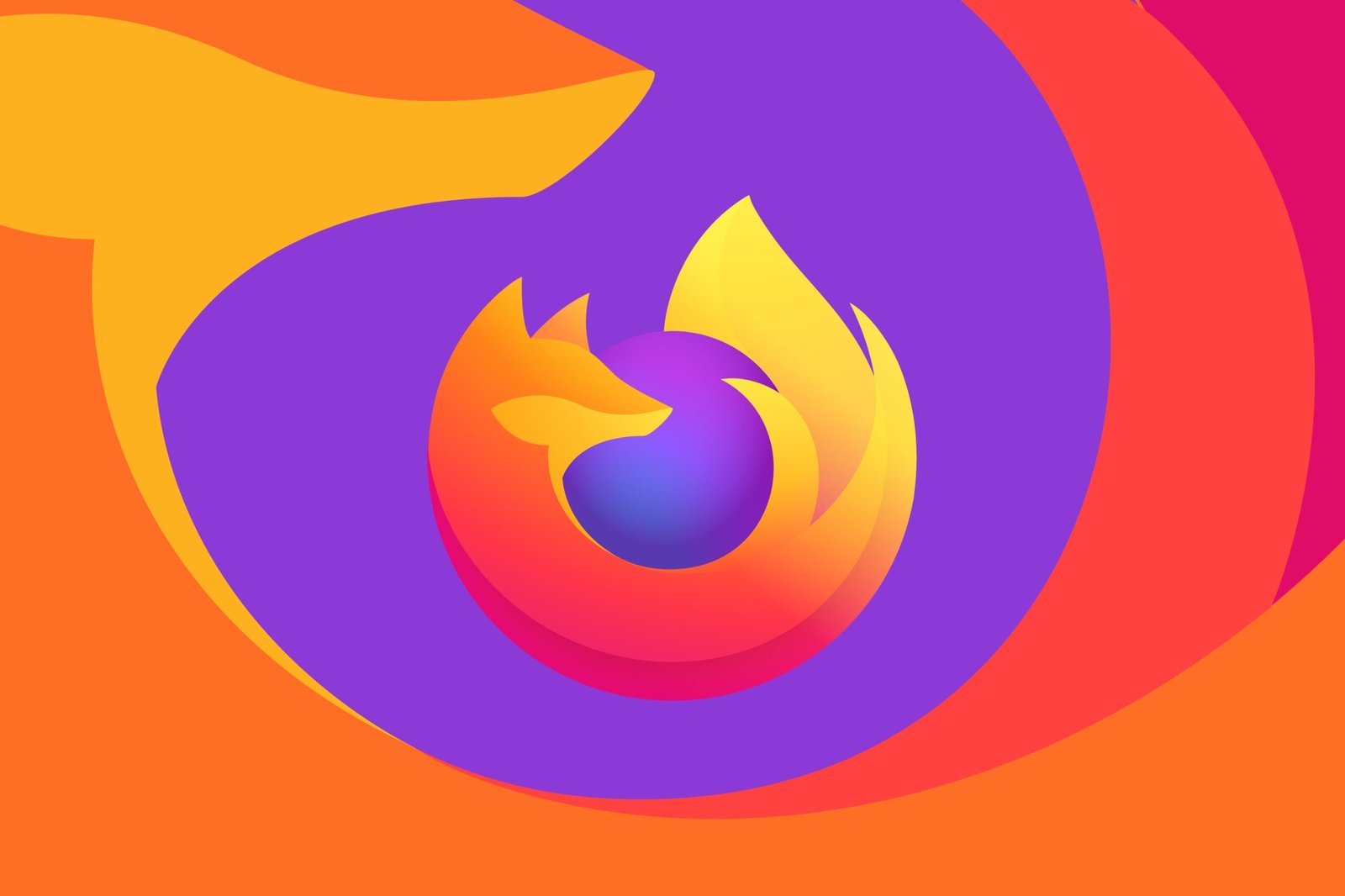 Firefox logo on a graphic purple background.