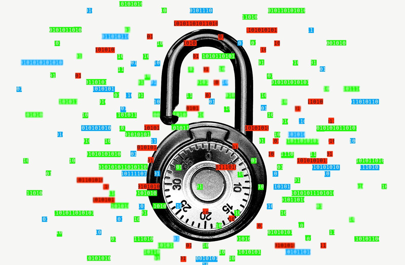 Combination lock being opened by binary code.