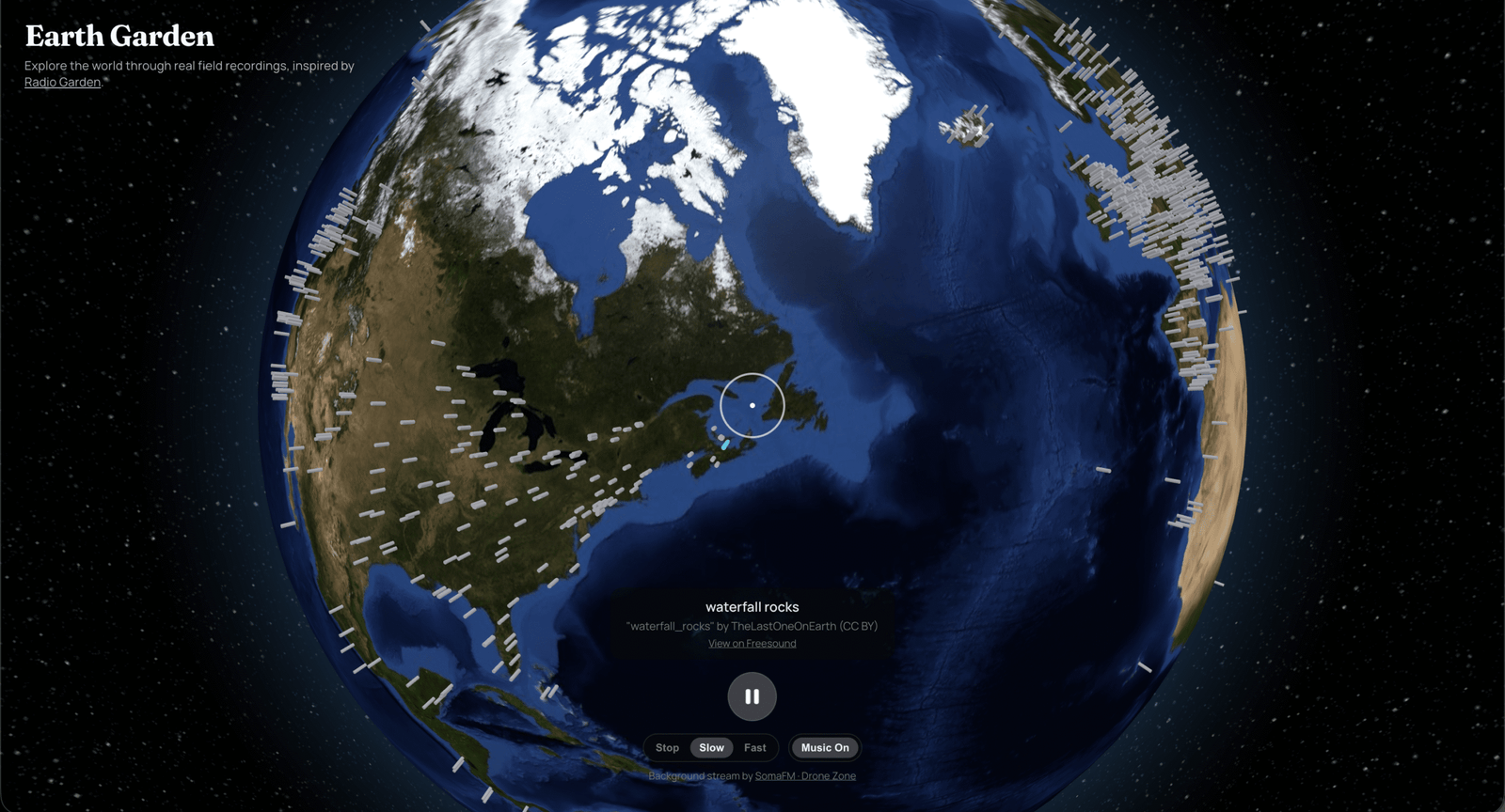Earth Garden interactive field recording explorer.
