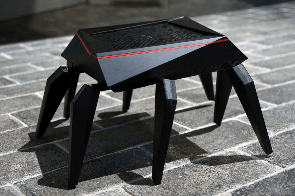 Asus's arachnid router, upside down to show its antennas as legs.