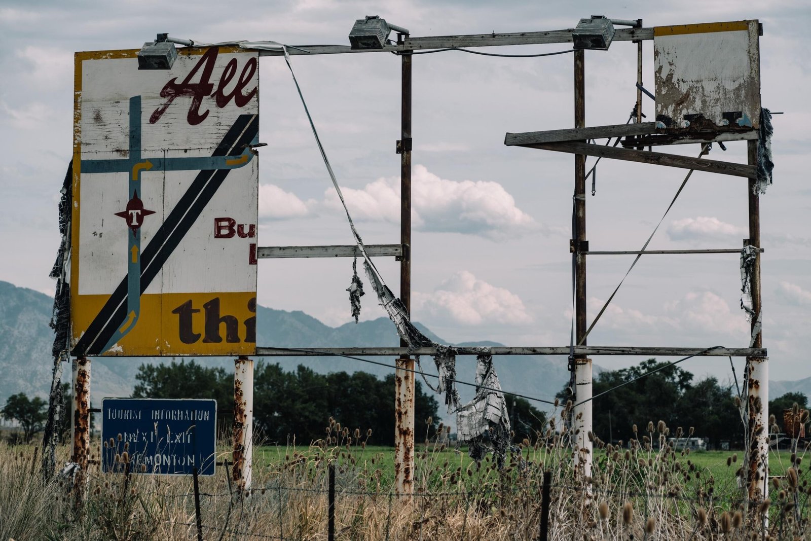 An old, rundown billboard.