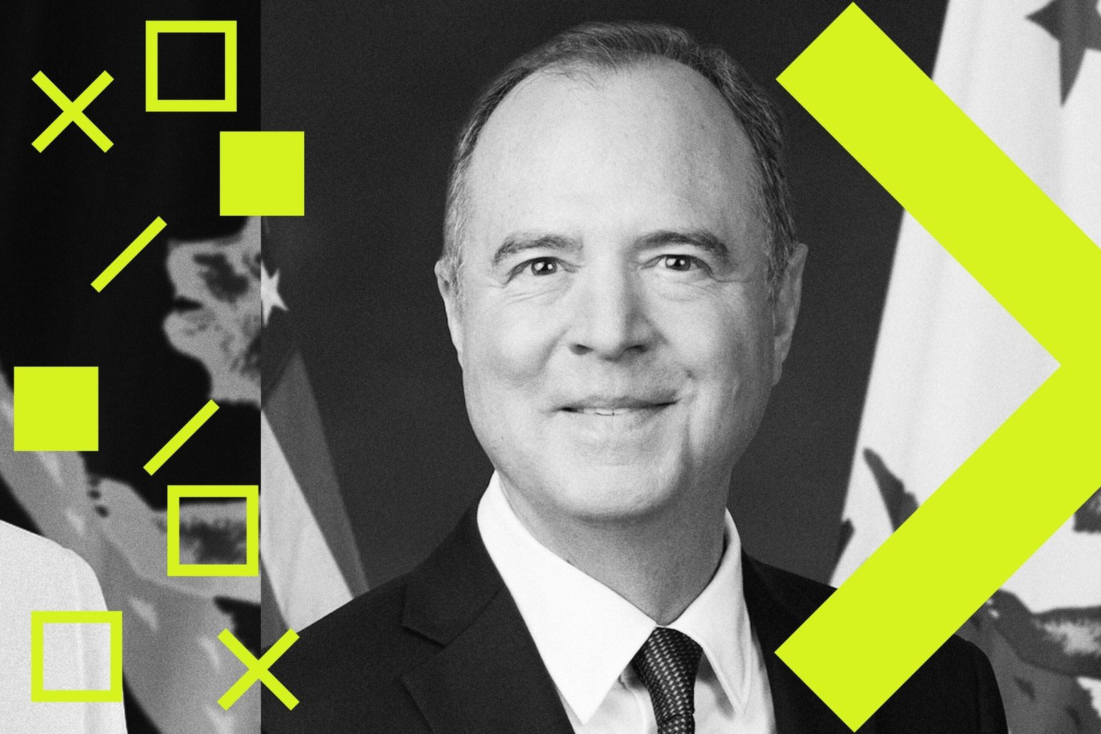 A stylized illustration of CA Sen. Adam Schiff’s official portrait