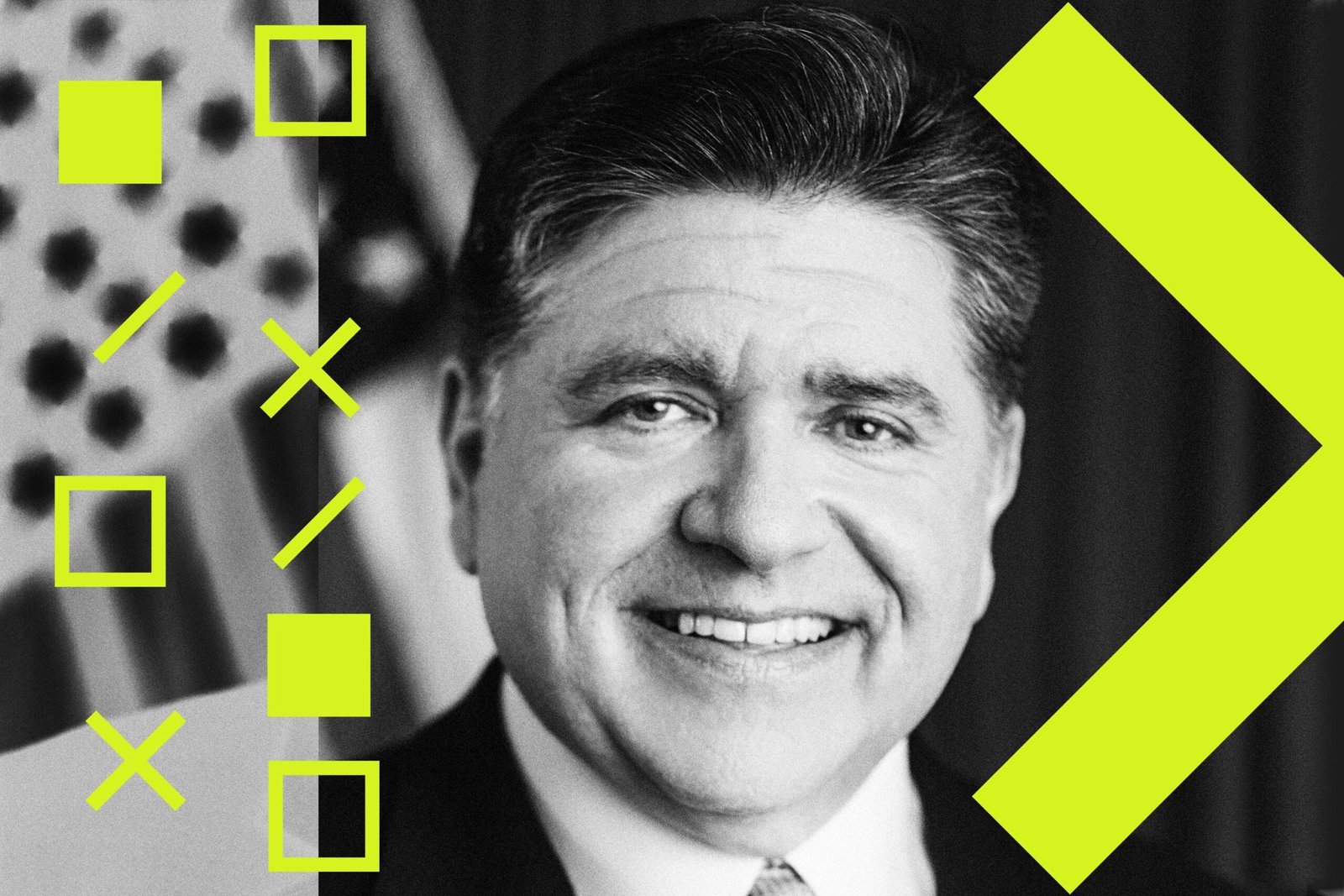 A stylized portrait of Illinois Gov. JB Pritzker