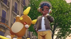 A Pokémon Legends: Z-A screenshot depicting a pokémon trainer and an Alolan Raichu.