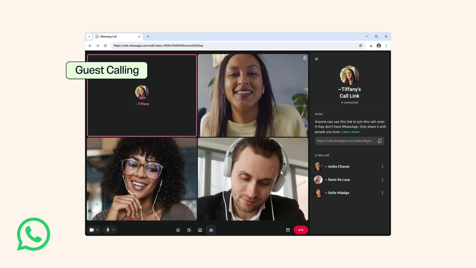 A promo image for Meta’s guest calling feature on WhatsApp