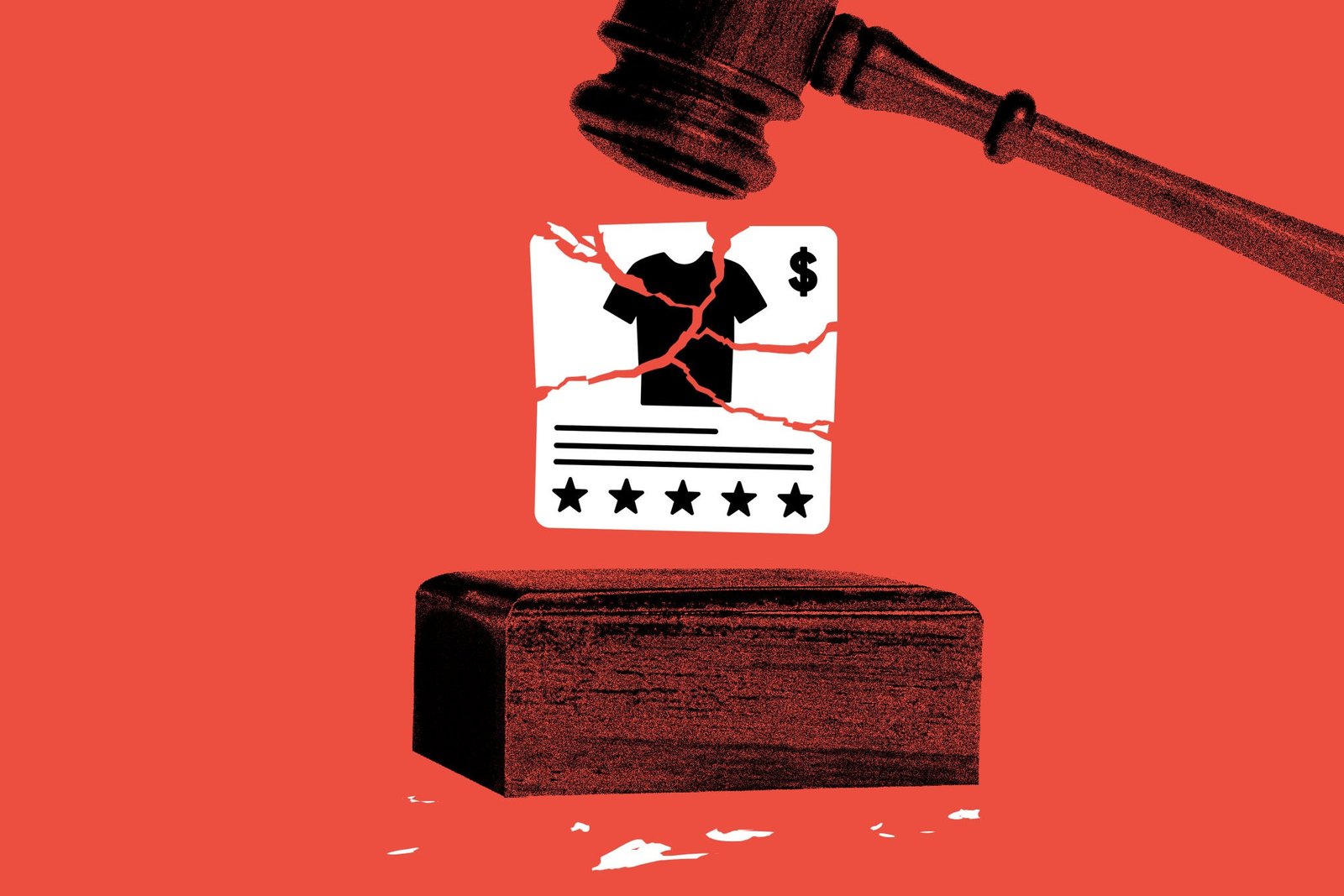 Illustration of ad broken by a gavel