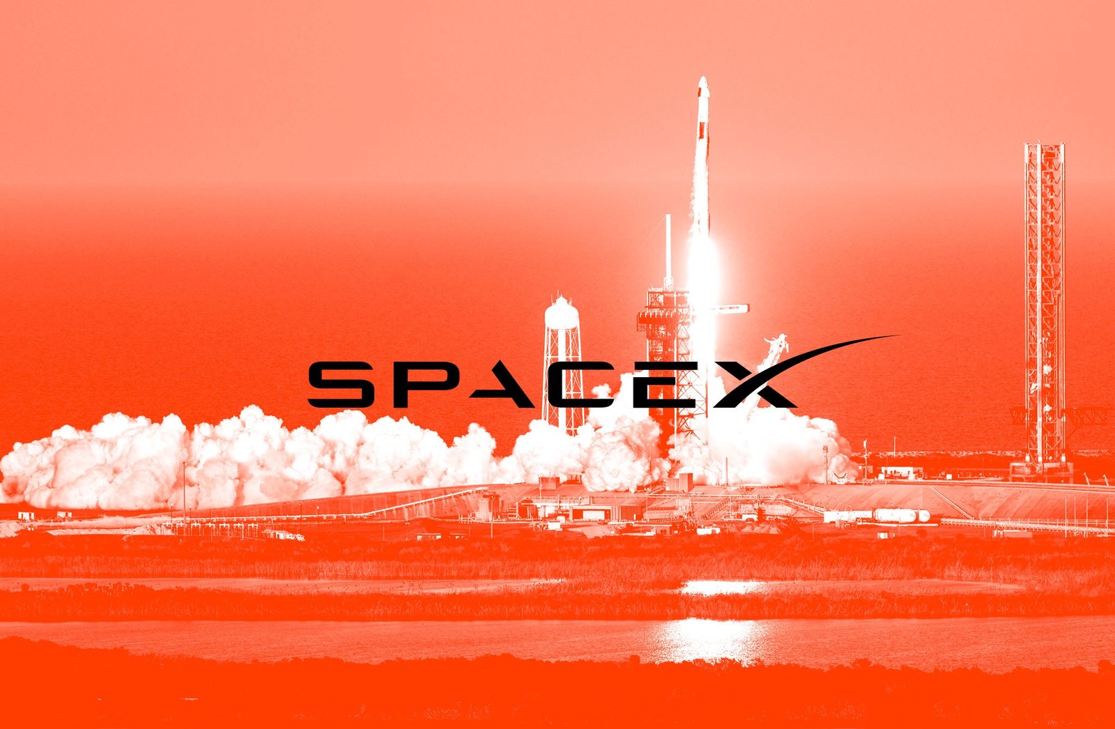 Photo of rocket launch with SpaceX logo.