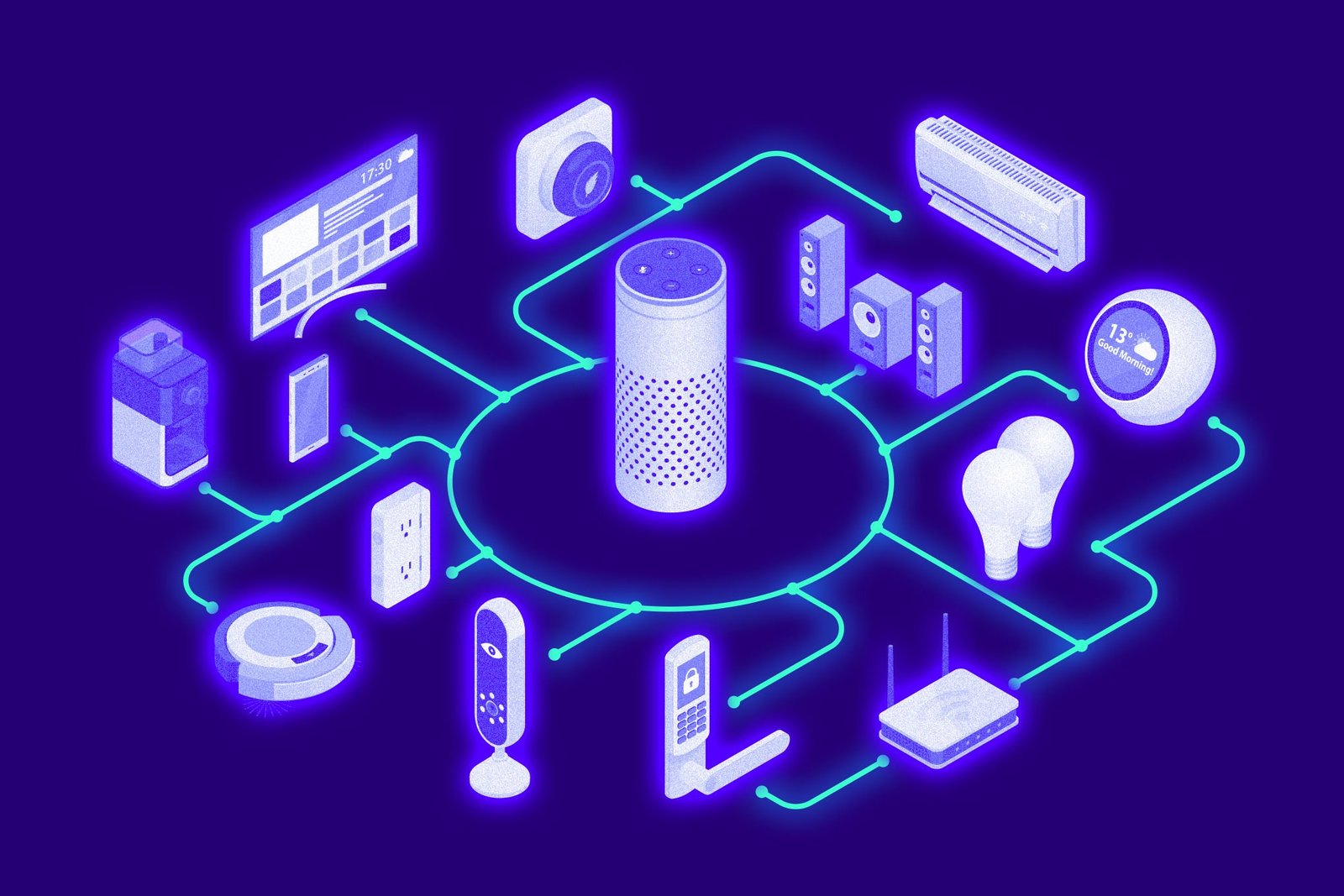 Digital photo illustration of a smart home.