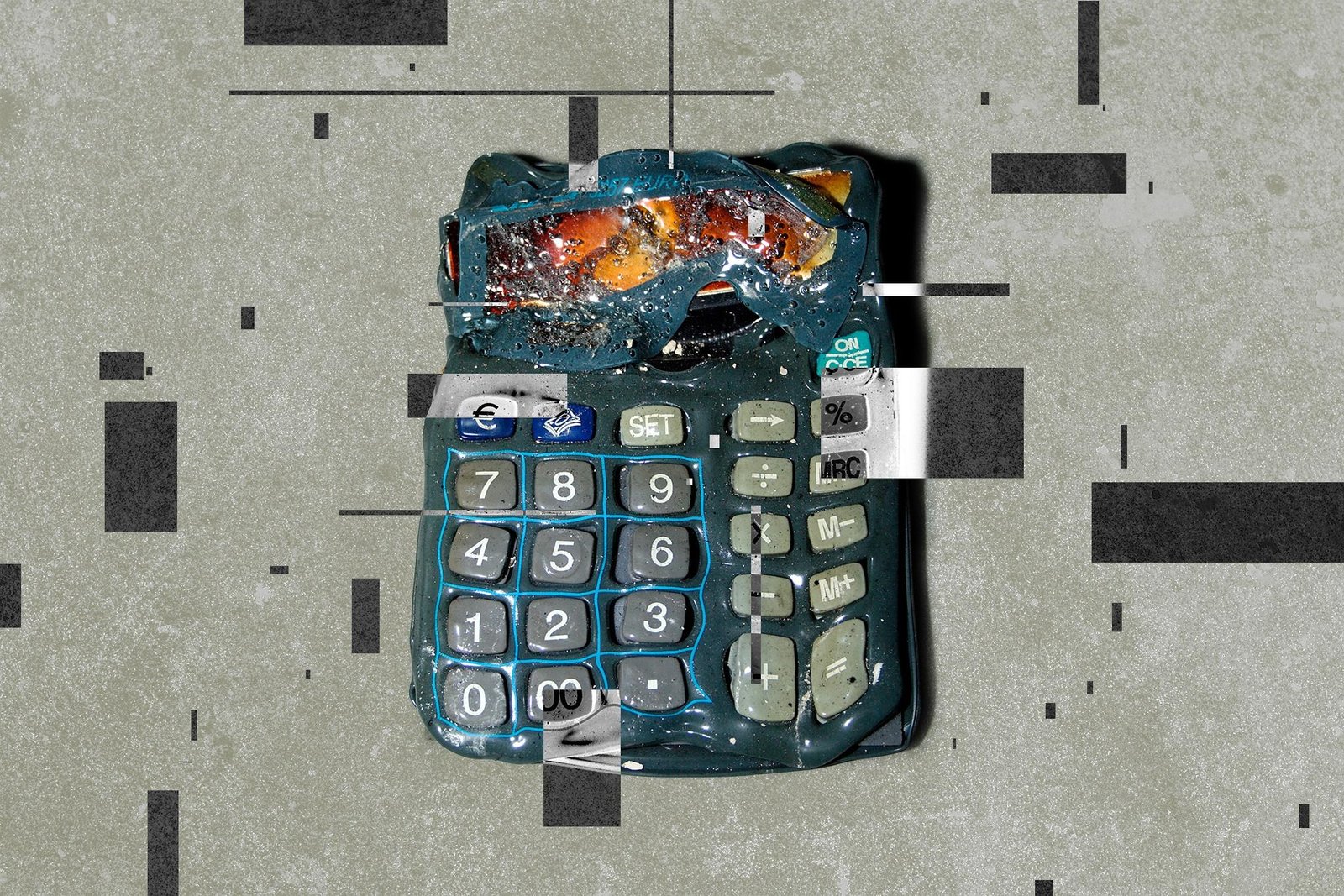 Melting calculator with glitch effects.