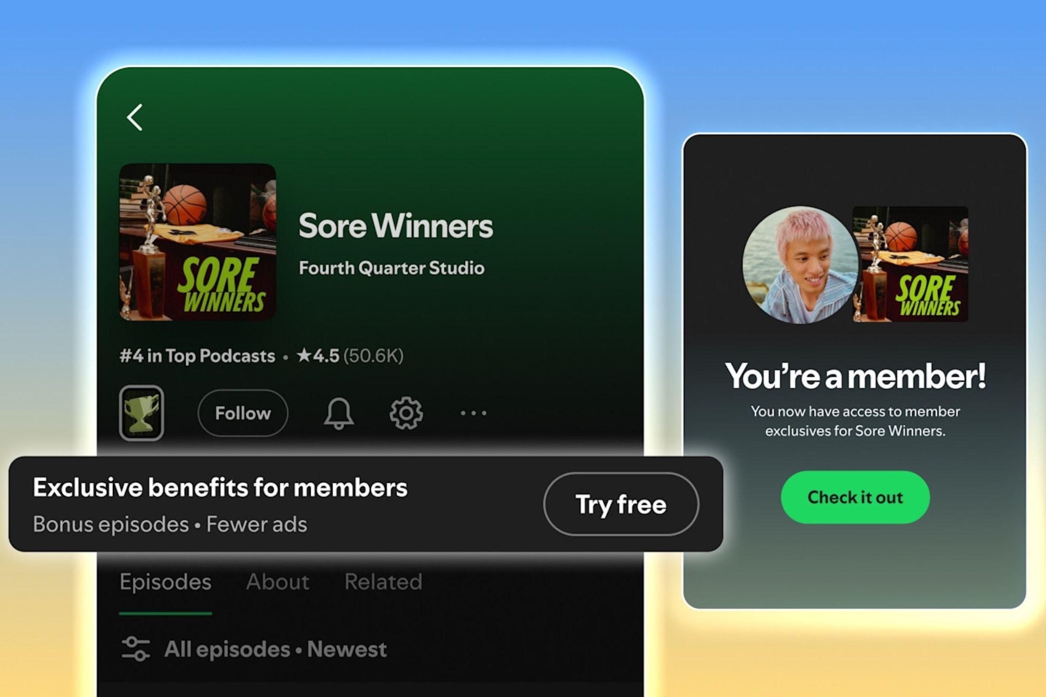 An image showing Spotify’s Membership feature for podcast creators.