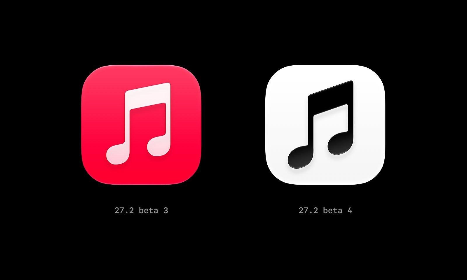 An image from Twitter user @avstorm showing the new and old Apple Music icons after iOS 27.2 beta 4