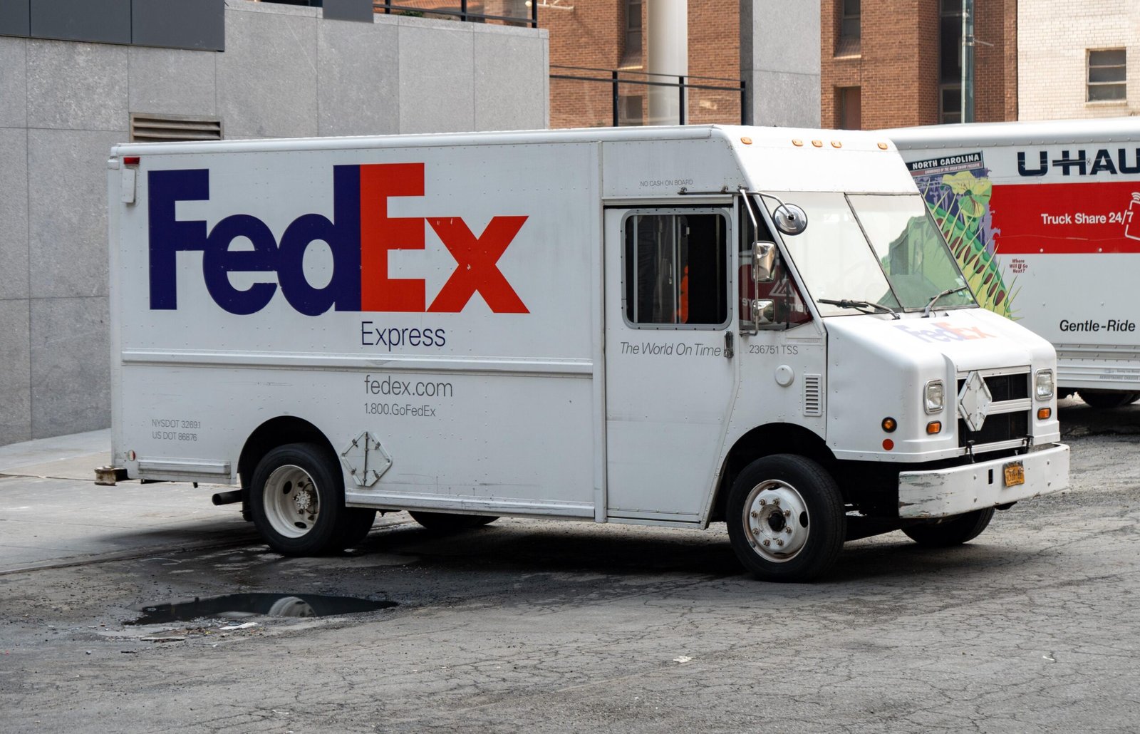 A FedEx delivery truck is seen in New York City, United States.