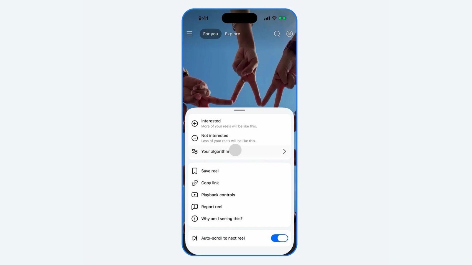 A screenshot of Meta’s Your Algorithm feature in a menu on Facebook