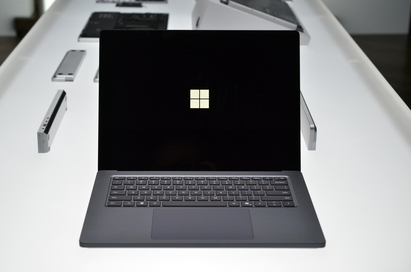 A Surface Laptop Ultra laptop on a white table.