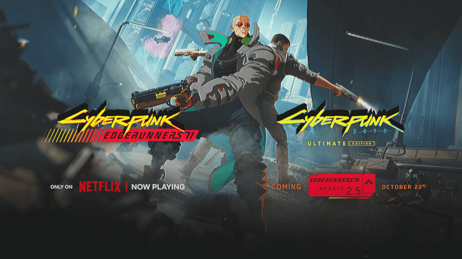 Cyberpunk 2077 animated-style promo image for the 2.5 update and edgerunners